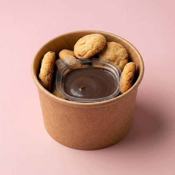 Melodybites Cookie Dunk Cup with choco chip cookies and dunk sauce